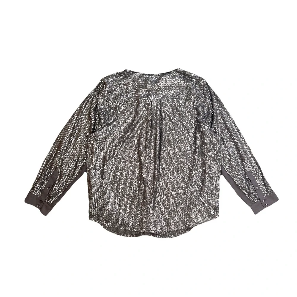 Torrid Gray Madison Sequin Long Sleeve Button Up Shirt Women's Size 3X 22-24 NWT